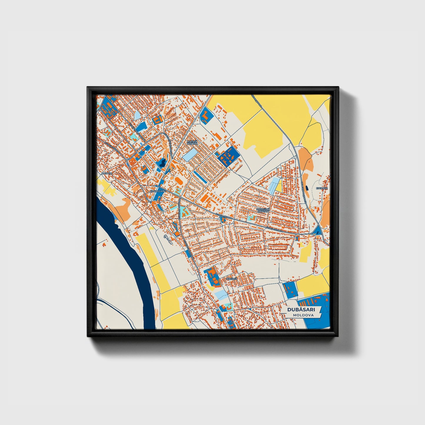 Dubăsari Moldova Colorful City Map Canvas Print • Black Framed