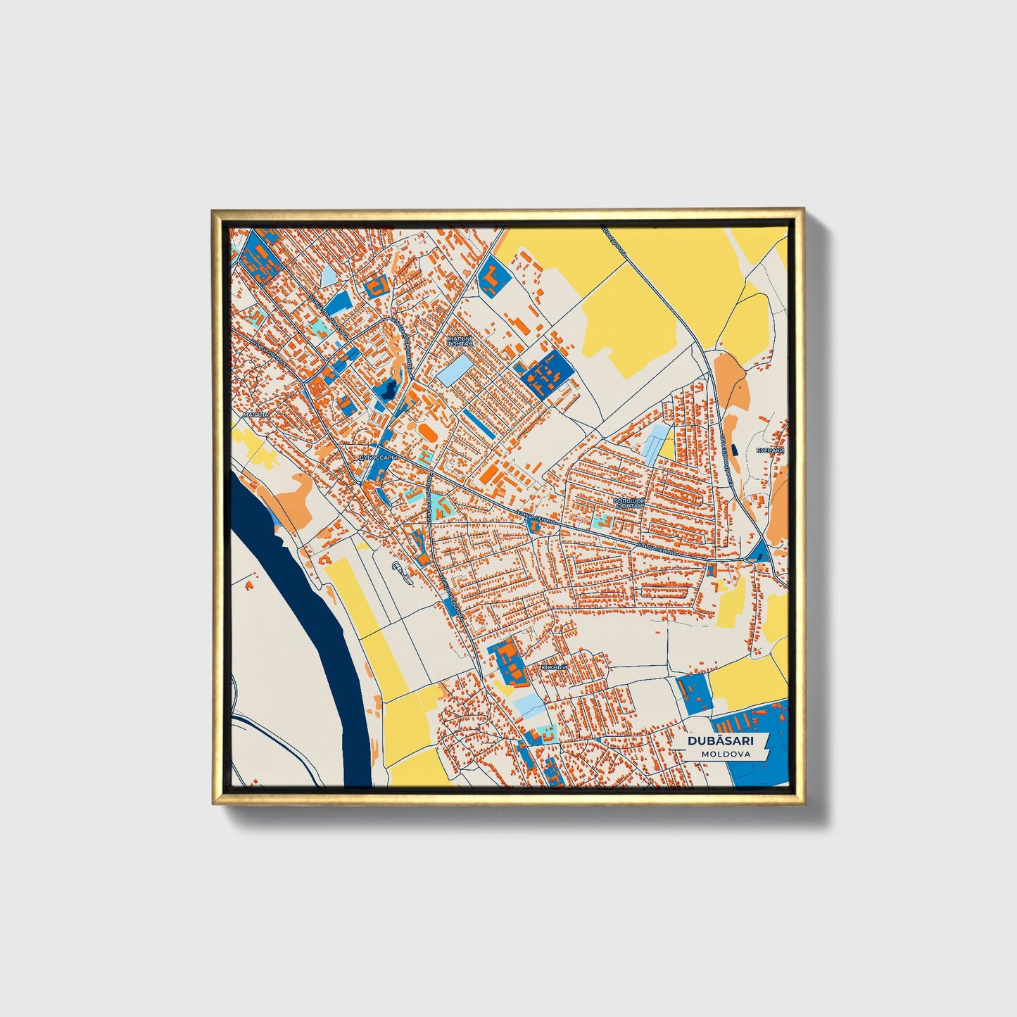Dubăsari Moldova Colorful City Map Canvas Print • Gold Framed
