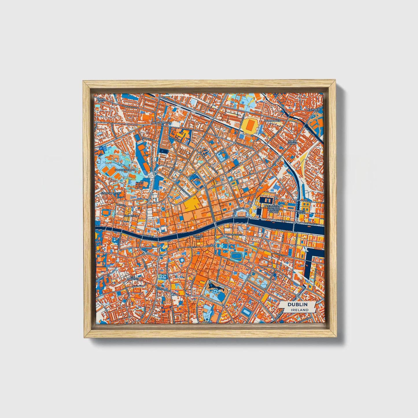 Dublin Ireland Colorful City Map Canvas Print • Natural Wooden Framed