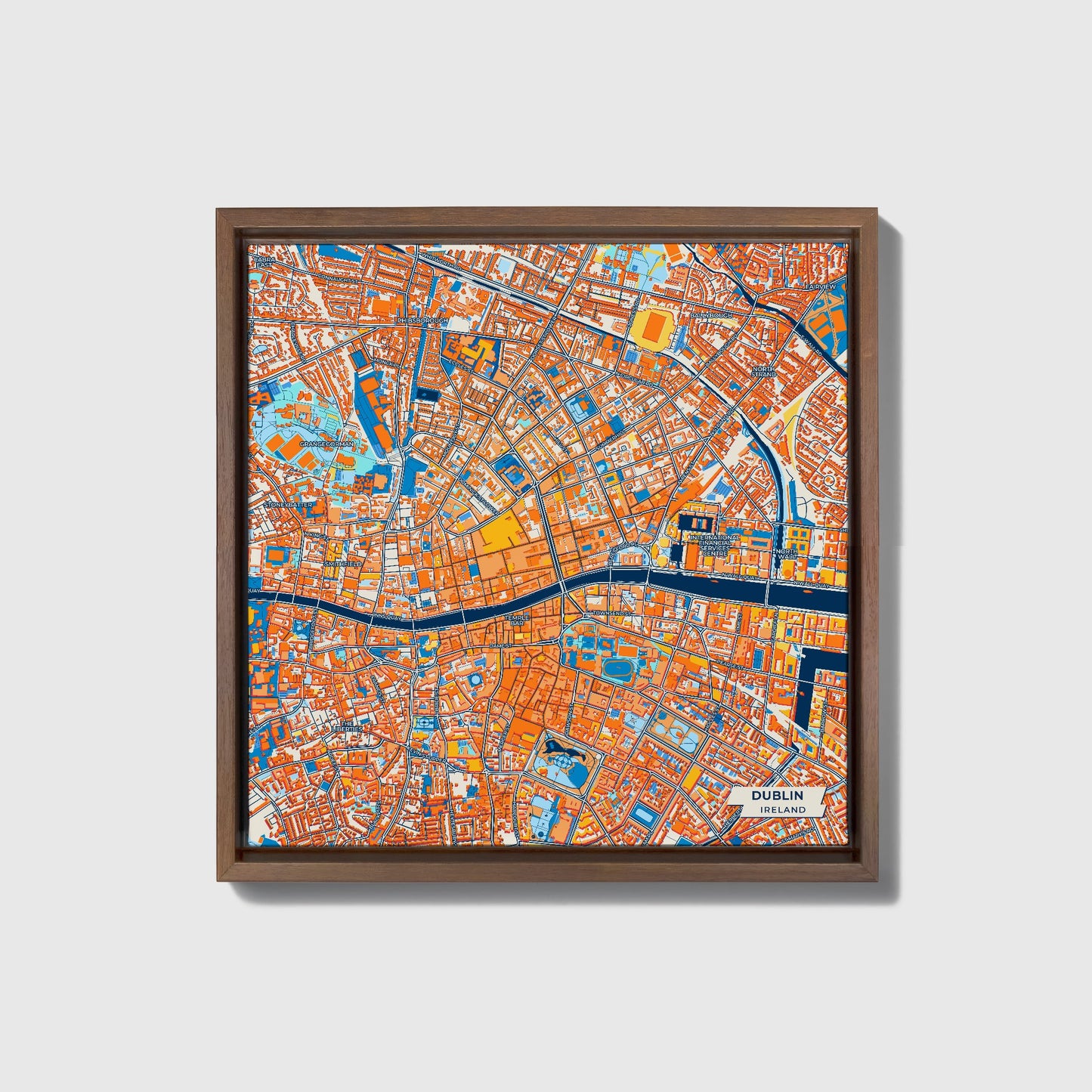 Dublin Ireland Colorful City Map Canvas Print • Dark Wooden Framed