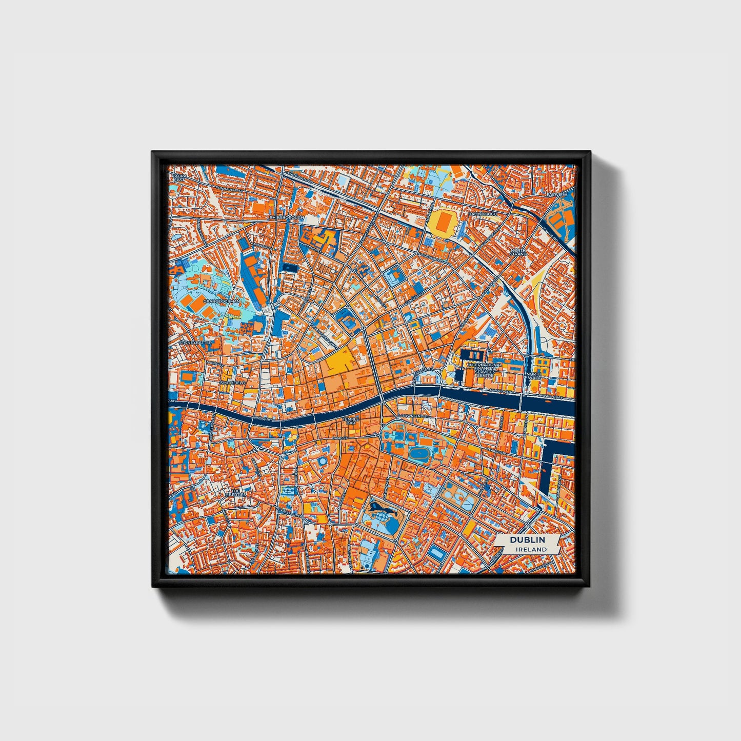 Dublin Ireland Colorful City Map Canvas Print • Black Framed