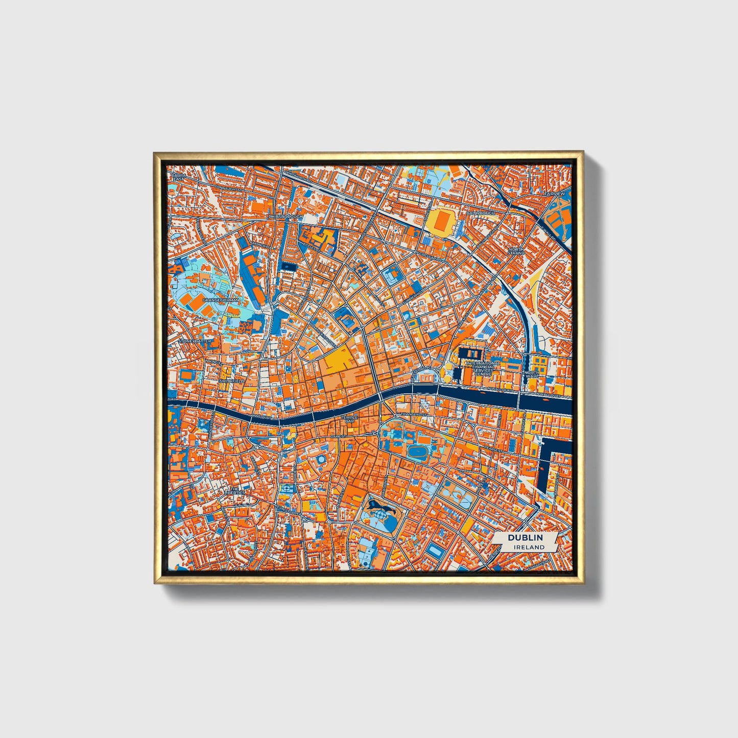Dublin Ireland Colorful City Map Canvas Print • Gold Framed