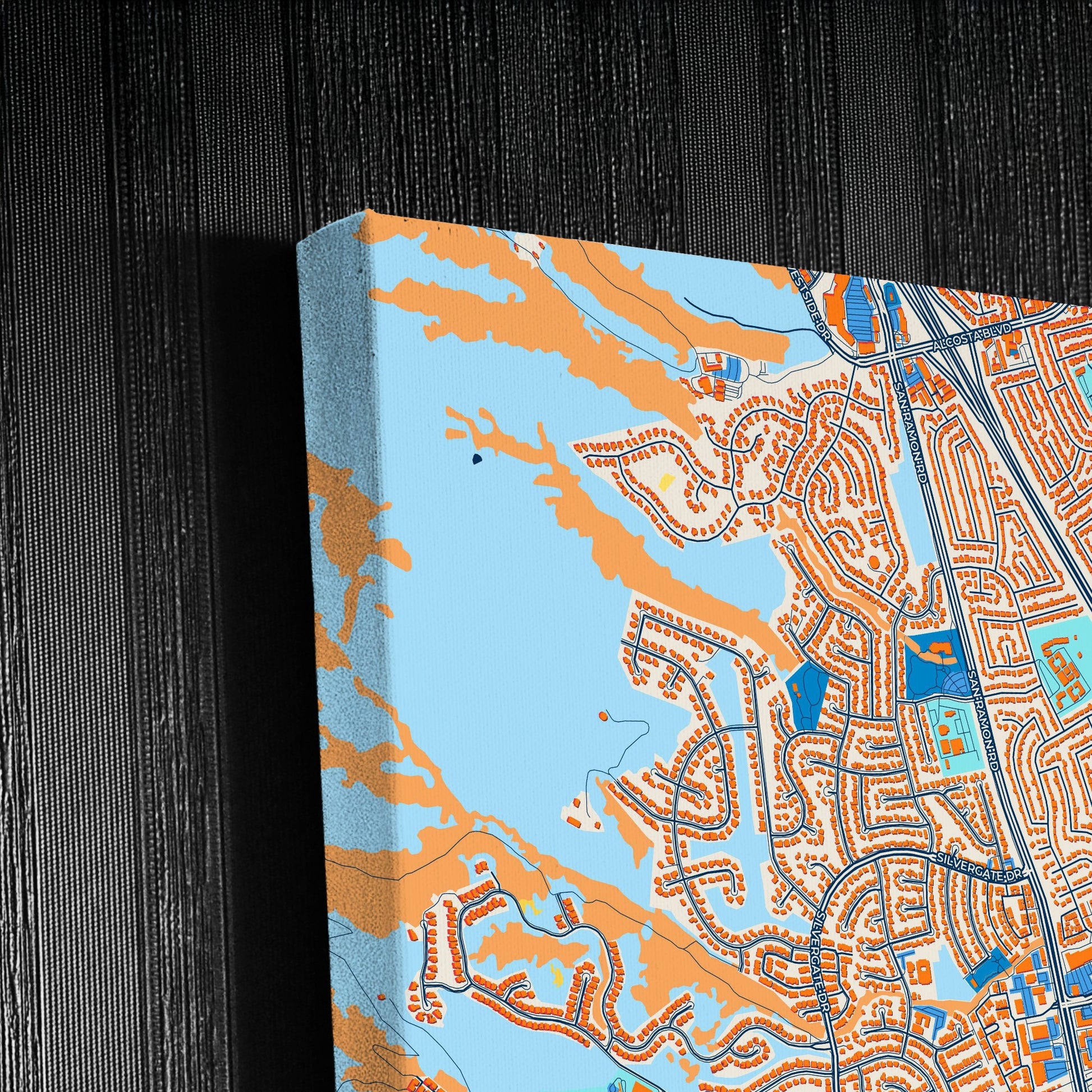 Dublin California Colorful City Map Canvas Print Detail