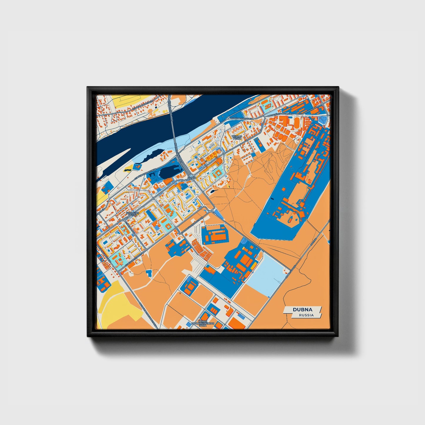 Дубна Russia Colorful City Map Canvas Print • Black Framed