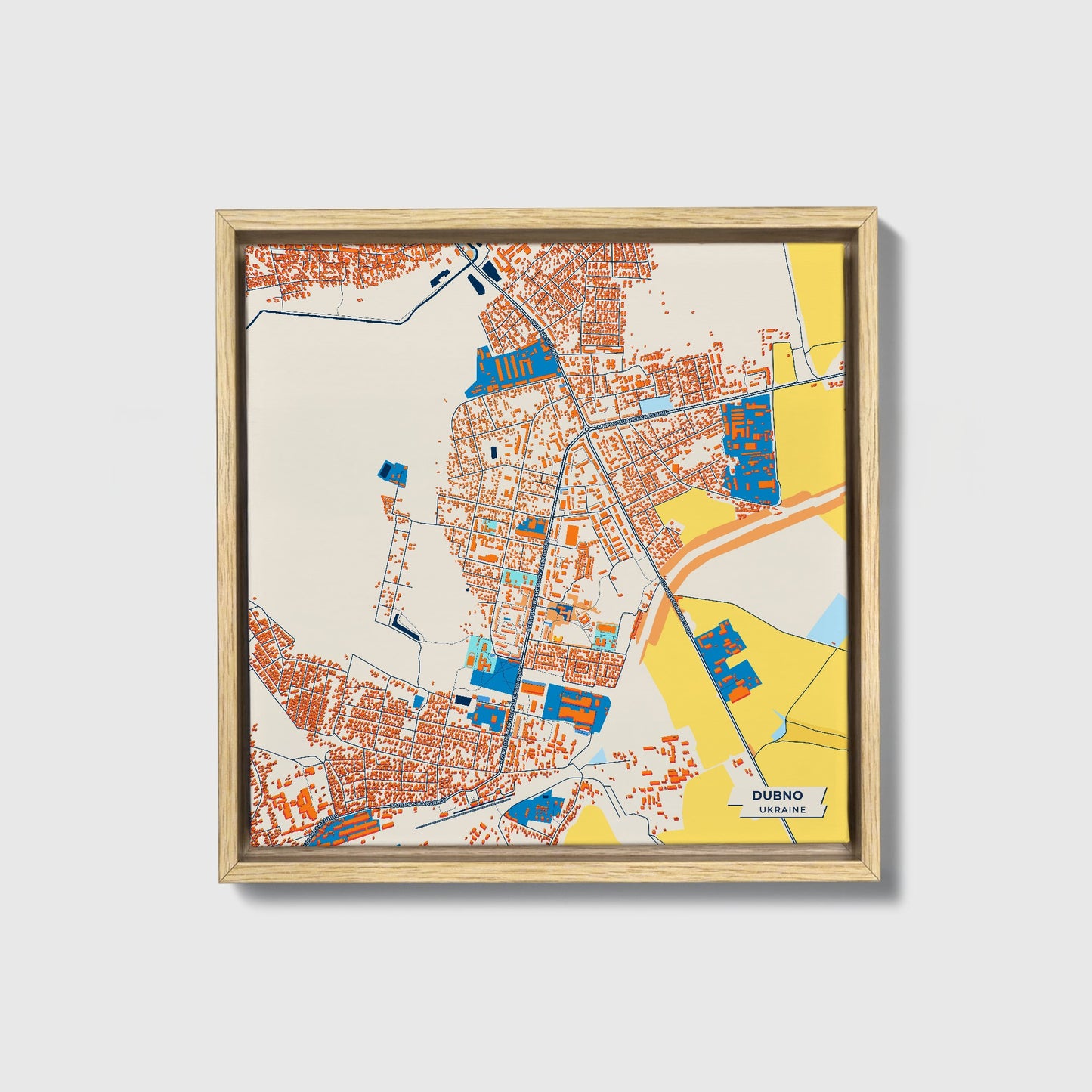 Дубно Ukraine Colorful City Map Canvas Print • Natural Wooden Framed