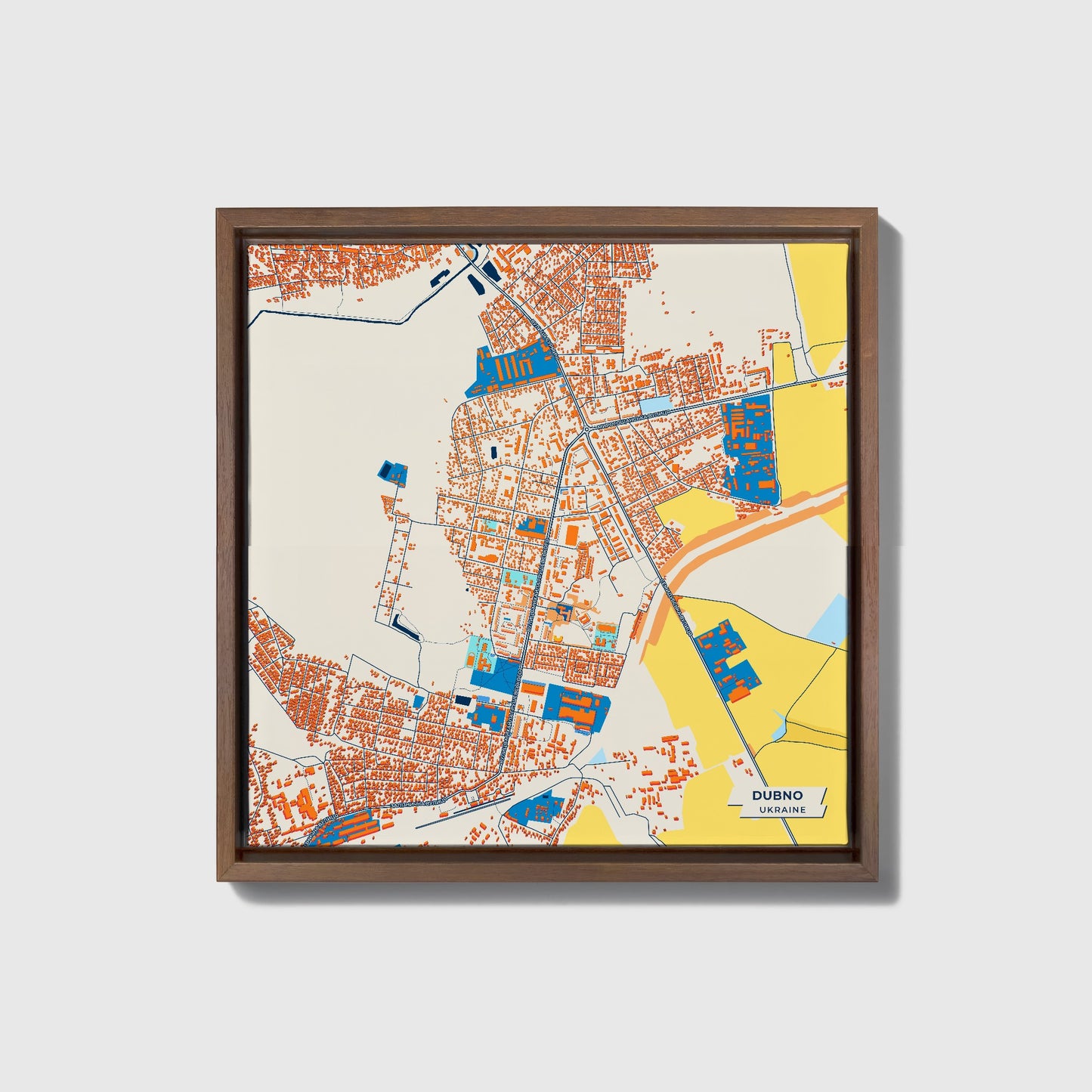 Дубно Ukraine Colorful City Map Canvas Print • Dark Wooden Framed