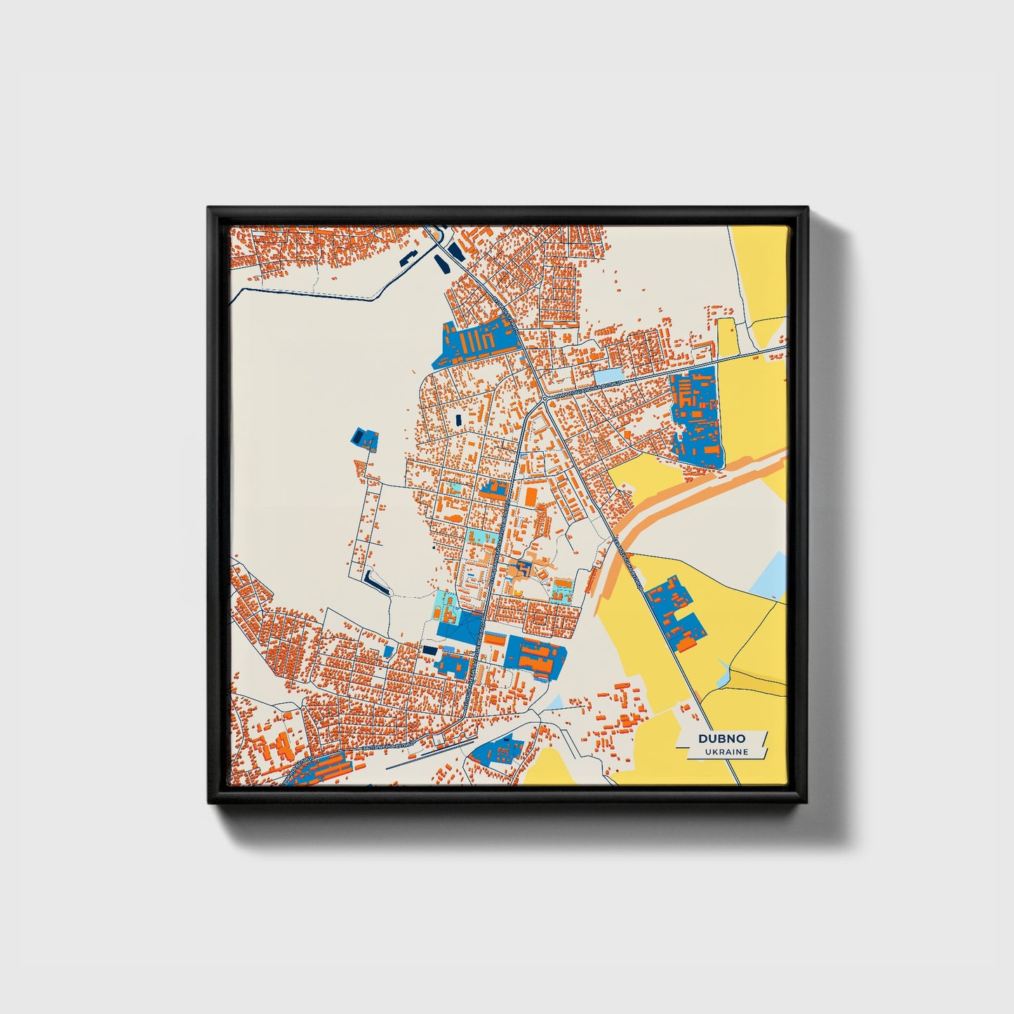 Дубно Ukraine Colorful City Map Canvas Print • Black Framed