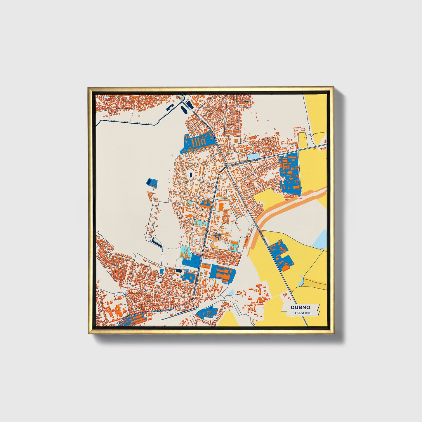 Дубно Ukraine Colorful City Map Canvas Print • Gold Framed