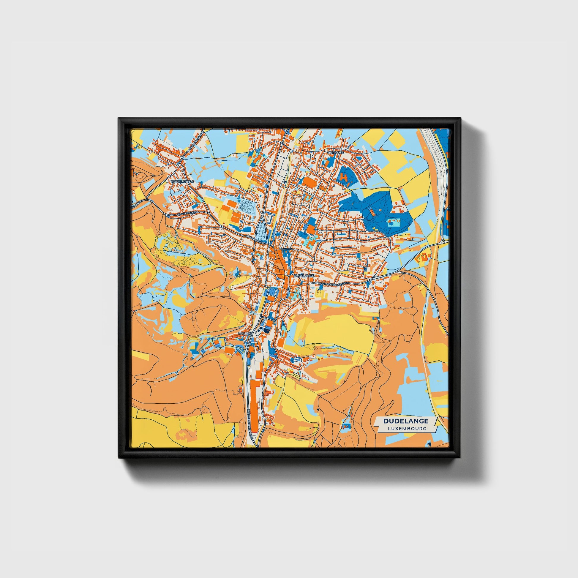 Dudelange Luxembourg Colorful City Map Canvas Print • Black Framed