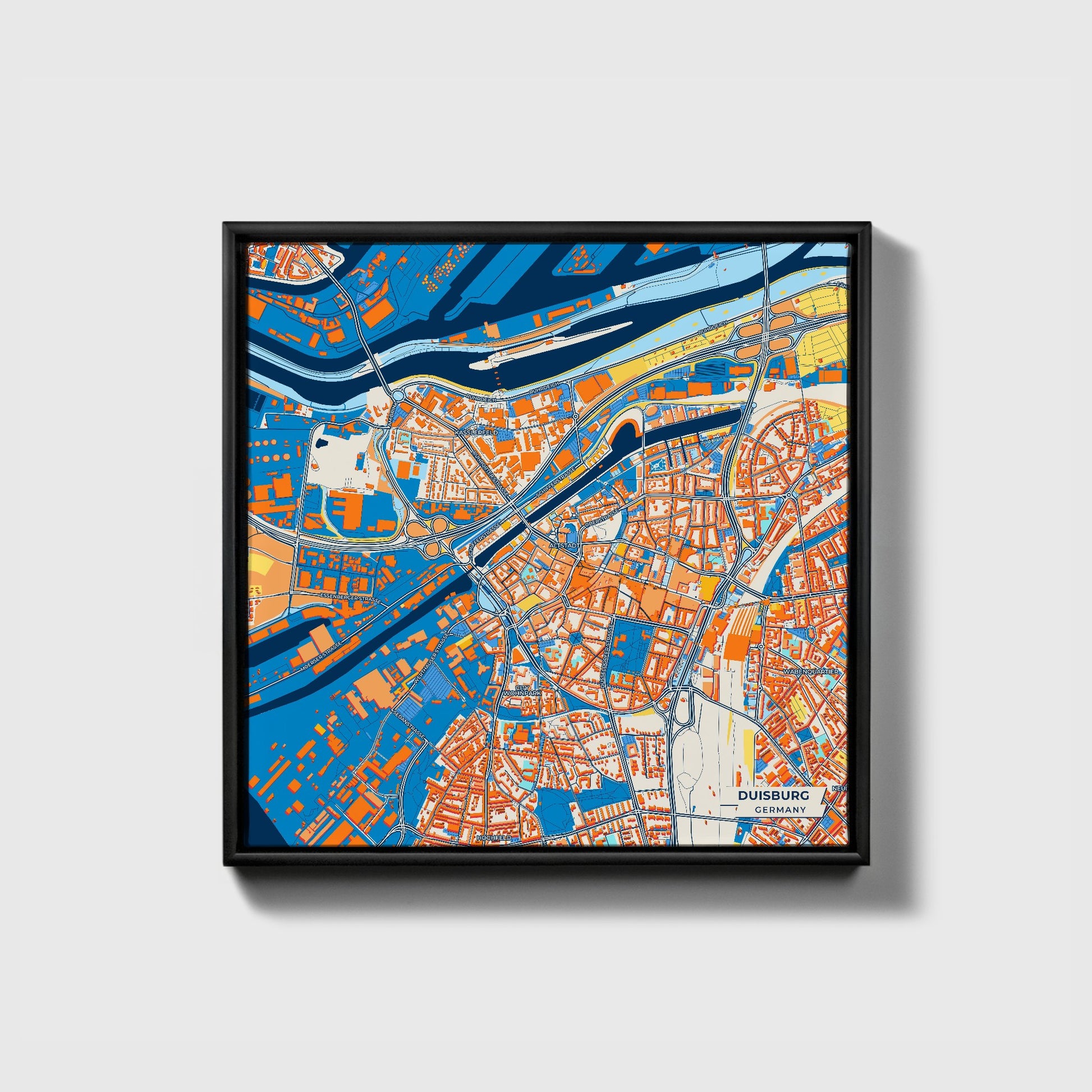 Duisburg Germany Colorful City Map Canvas Print • Black Framed