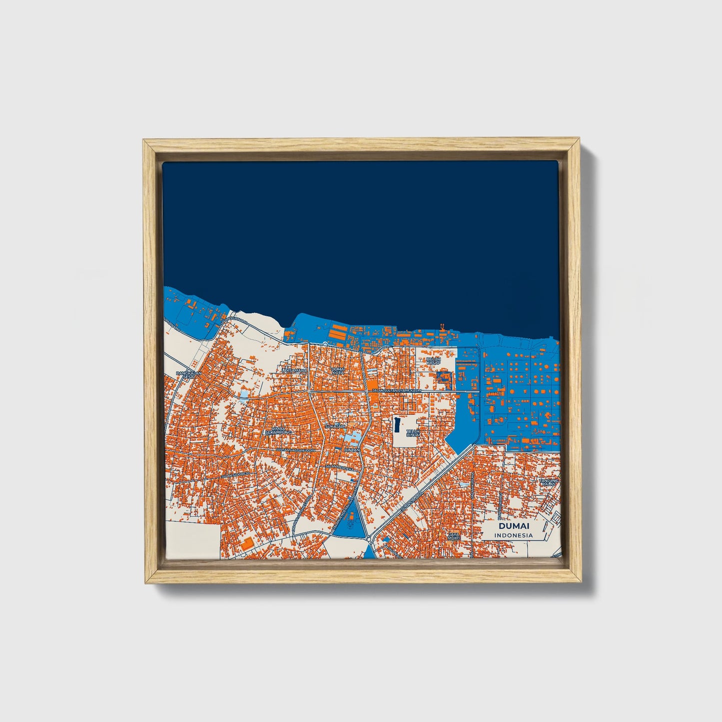 Dumai Indonesia Colorful City Map Canvas Print • Natural Wooden Framed