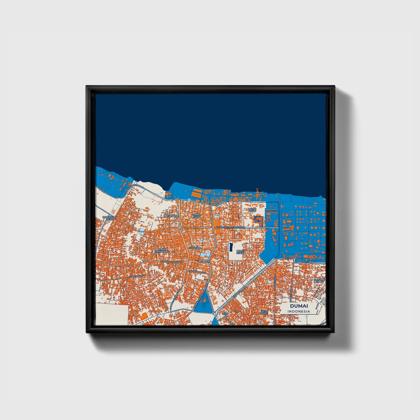 Dumai Indonesia Colorful City Map Canvas Print • Black Framed