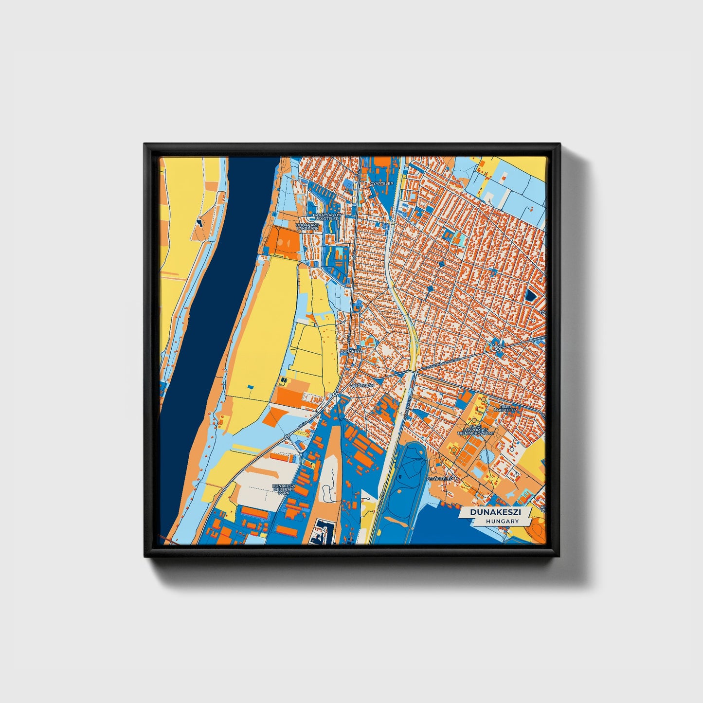 Dunakeszi Hungary Colorful City Map Canvas Print • Black Framed