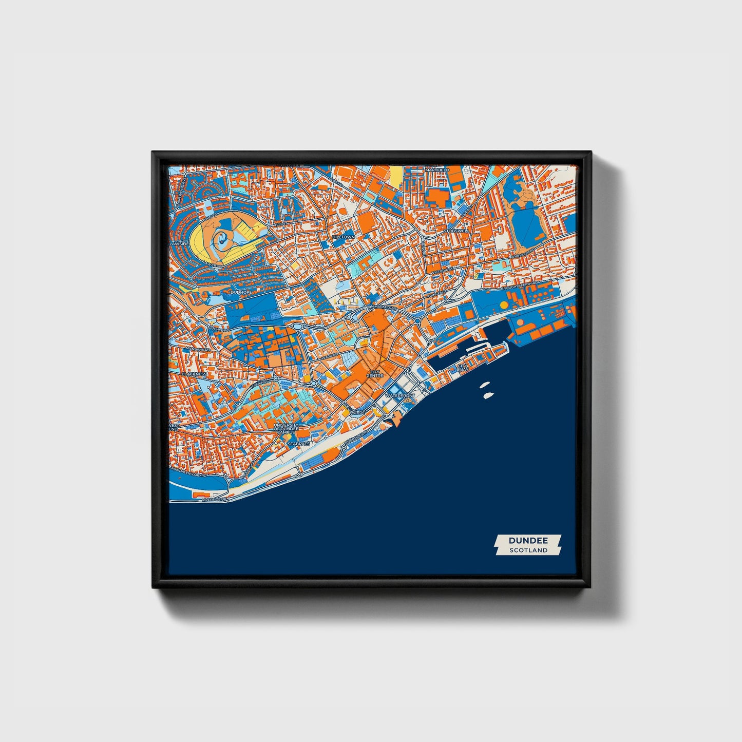 Dundee Scotland Colorful City Map Canvas Print • Black Framed