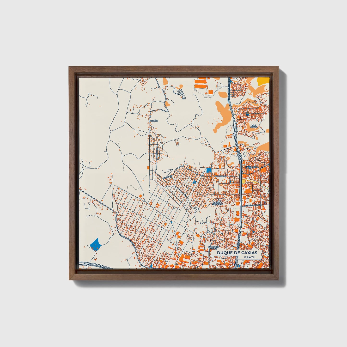 Duque De Caxias Brazil Colorful City Map Canvas Print • Dark Wooden Framed