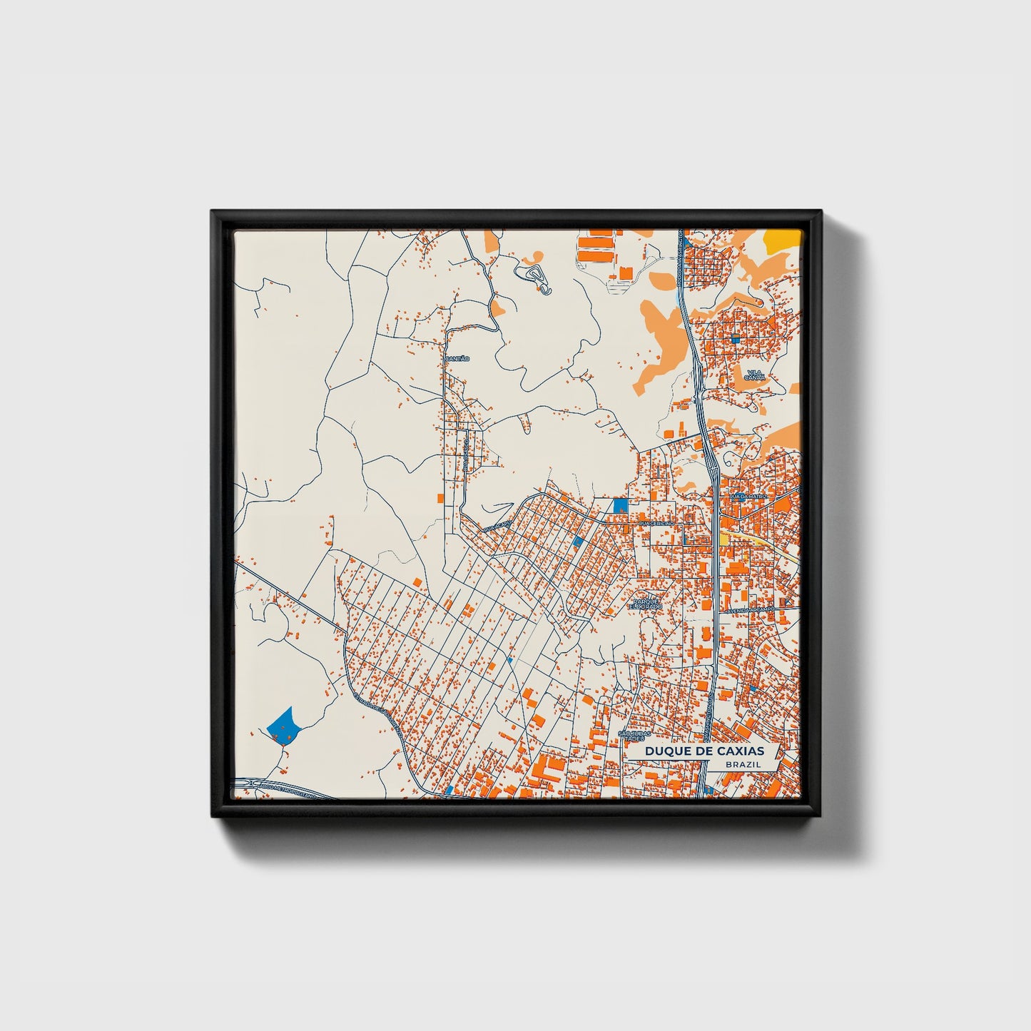 Duque De Caxias Brazil Colorful City Map Canvas Print • Black Framed