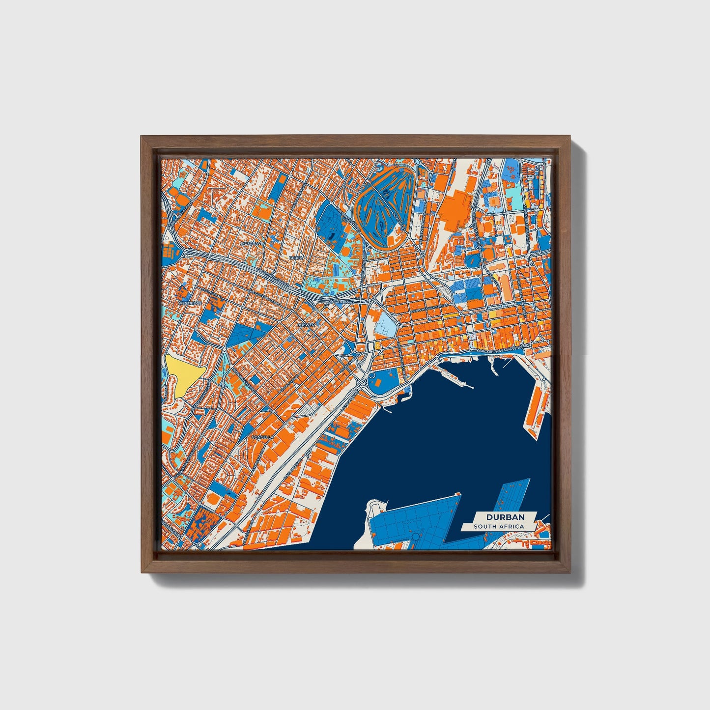 Durban South Africa Colorful City Map Canvas Print • Dark Wooden Framed