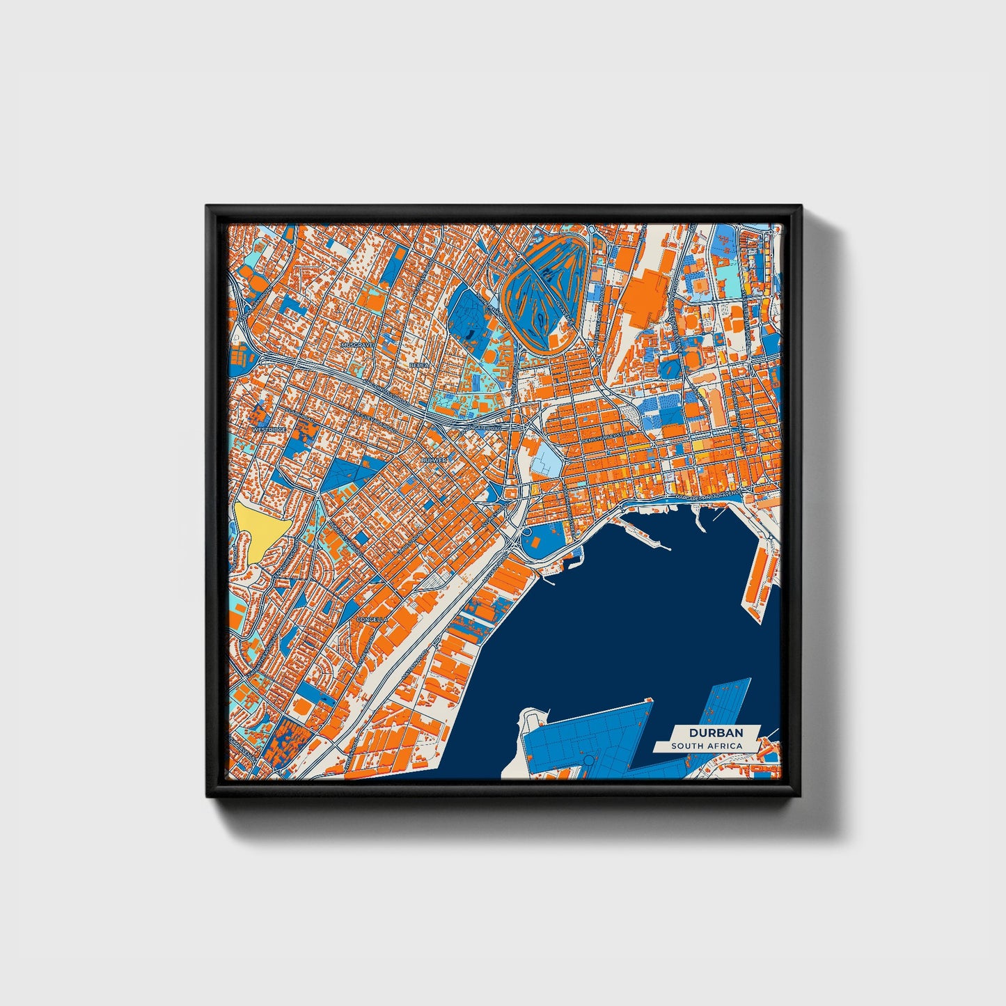 Durban South Africa Colorful City Map Canvas Print • Black Framed