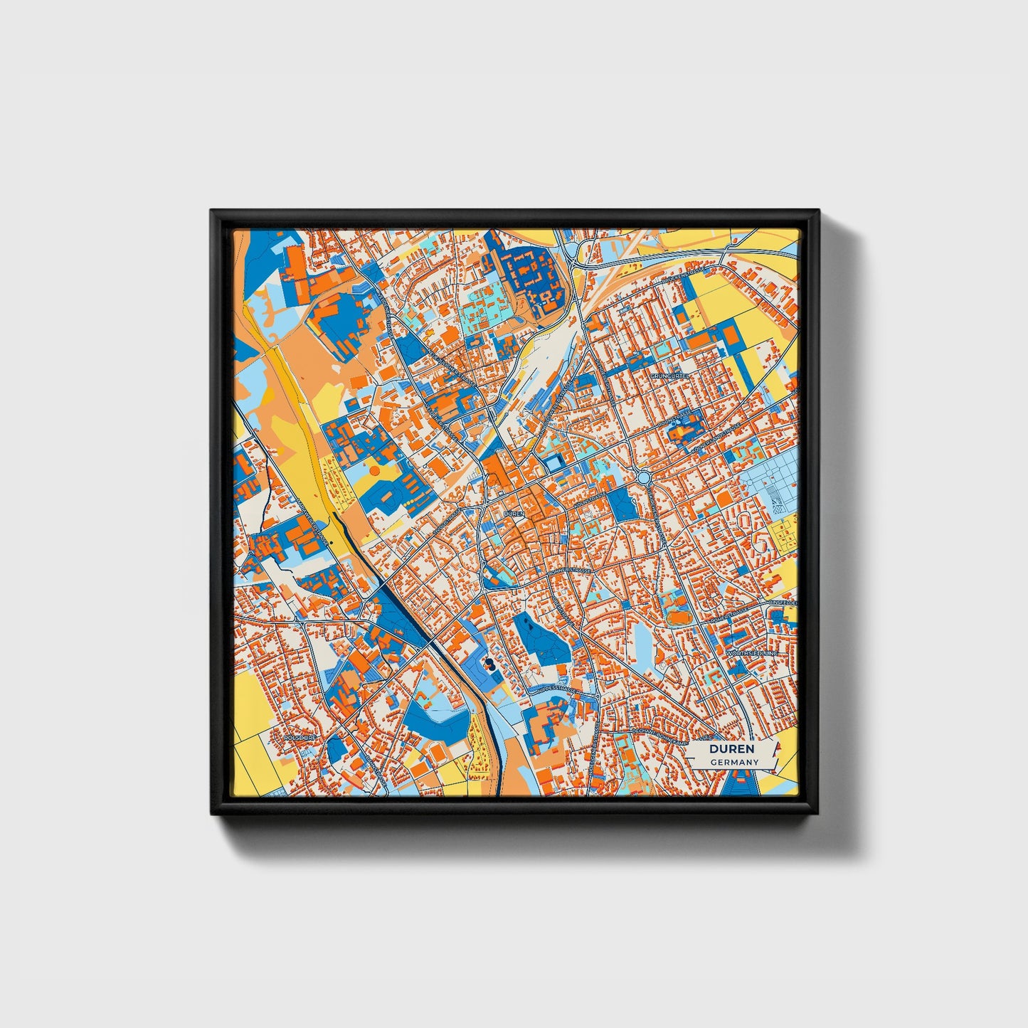 Düren Germany Colorful City Map Canvas Print • Black Framed