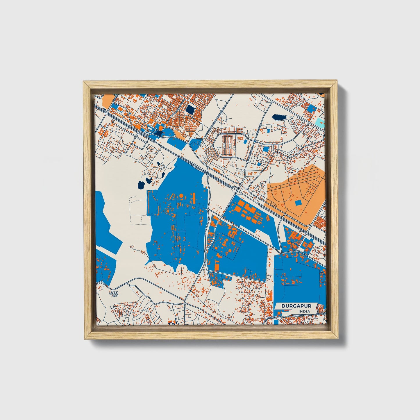 Durgapur India Colorful City Map Canvas Print • Natural Wooden Framed
