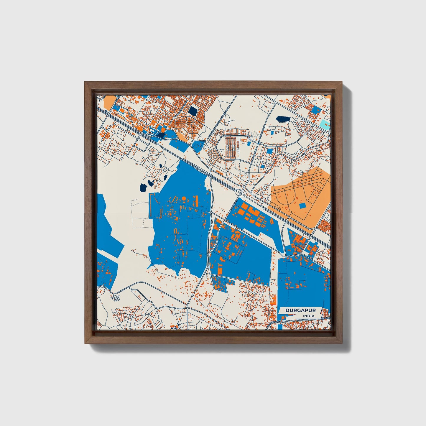 Durgapur India Colorful City Map Canvas Print • Dark Wooden Framed