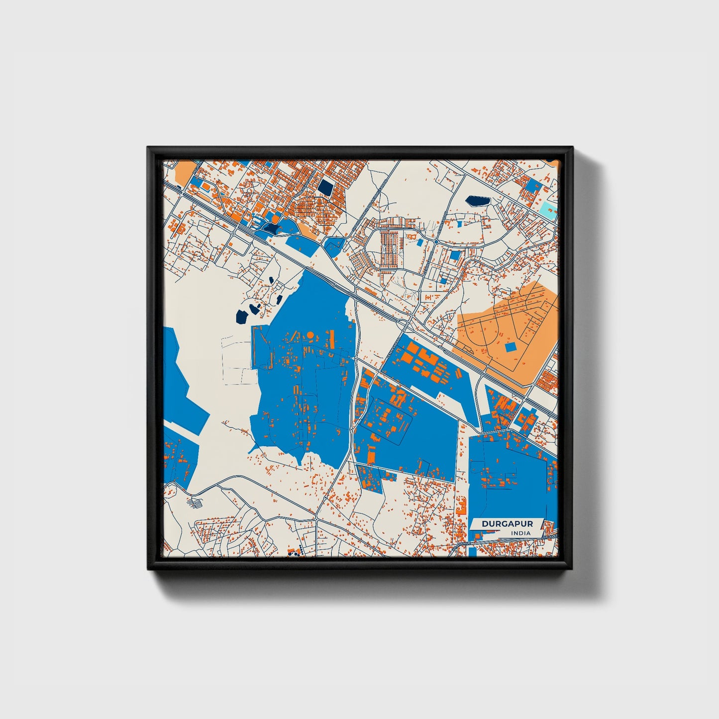Durgapur India Colorful City Map Canvas Print • Black Framed
