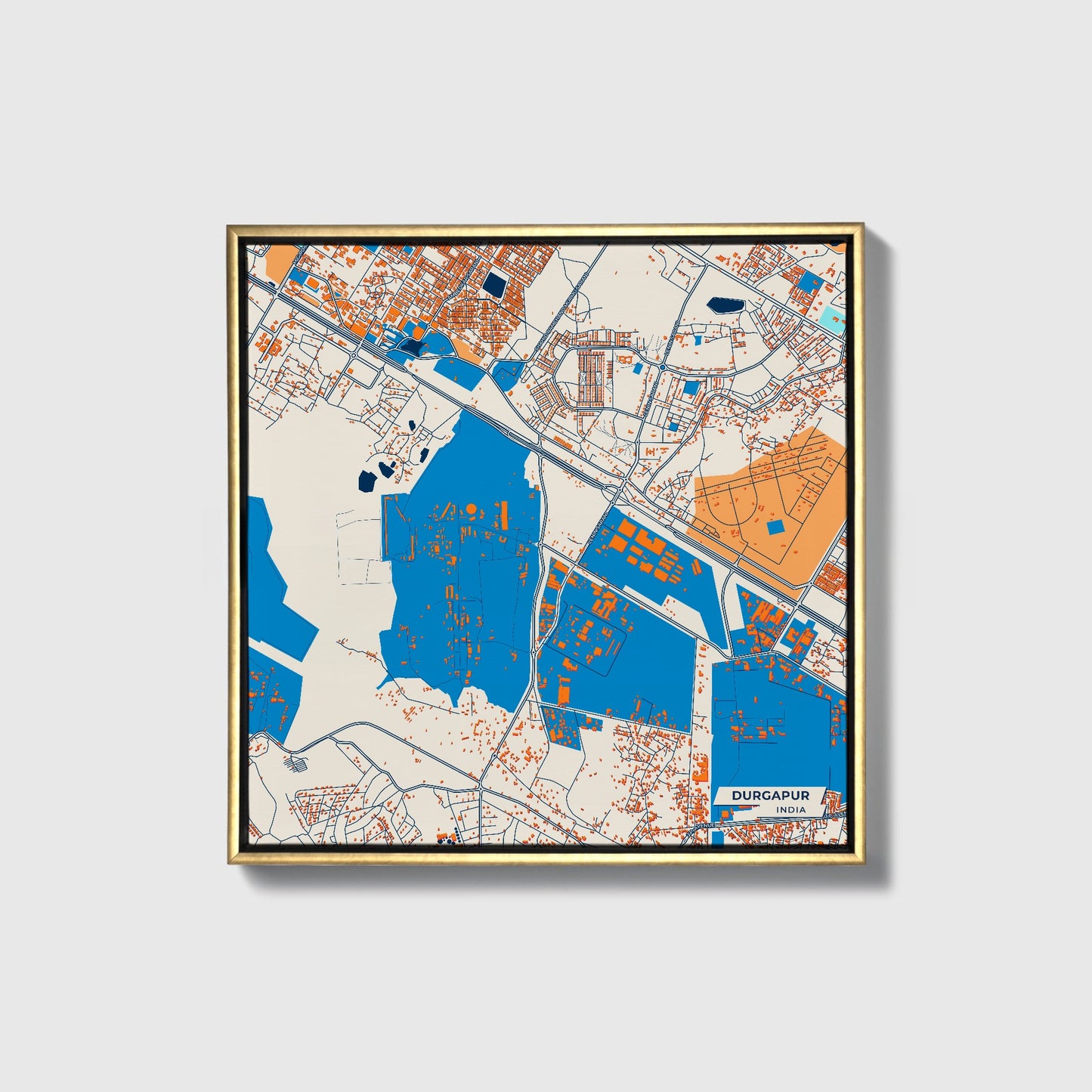 Durgapur India Colorful City Map Canvas Print • Gold Framed
