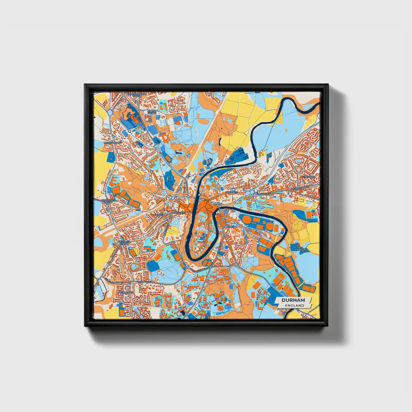Durham England Colorful City Map Canvas Print • Black Framed