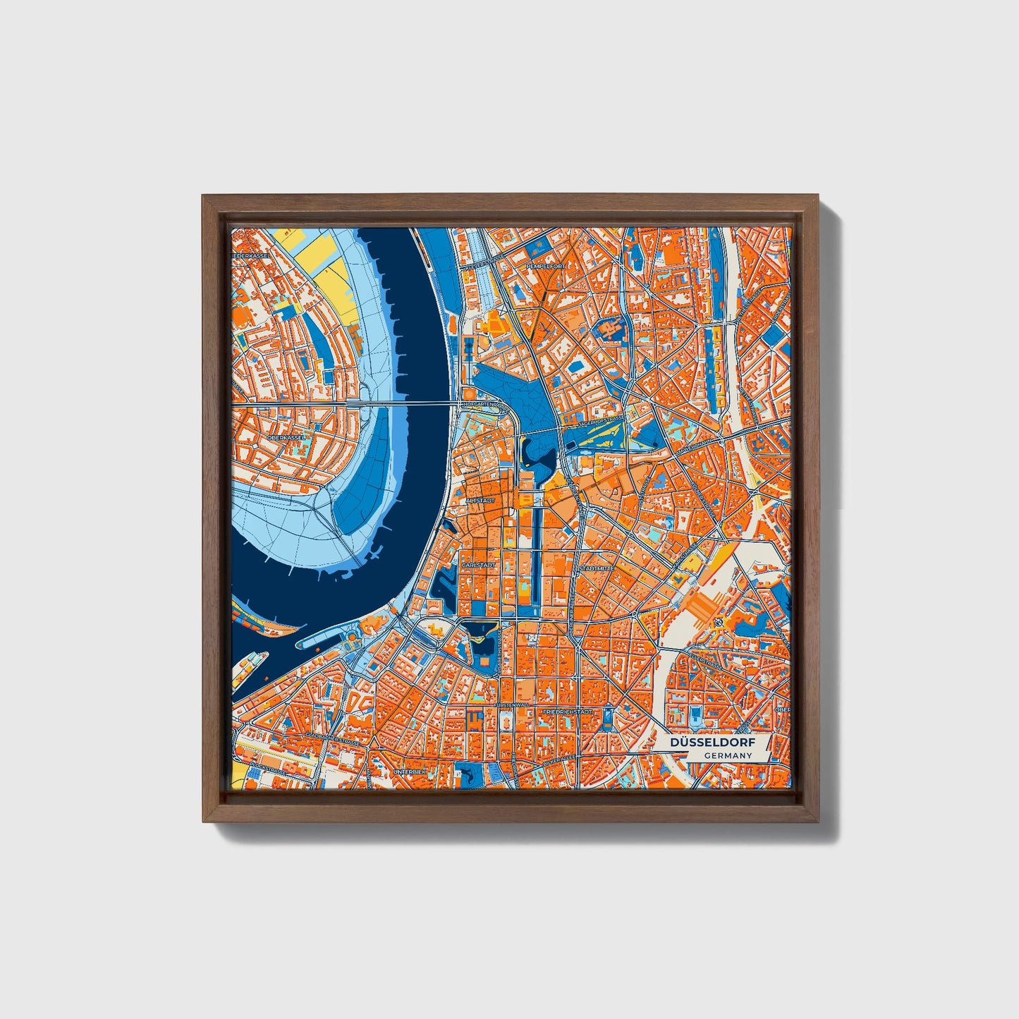 Düsseldorf Germany Colorful City Map Canvas Print • Dark Wooden Framed