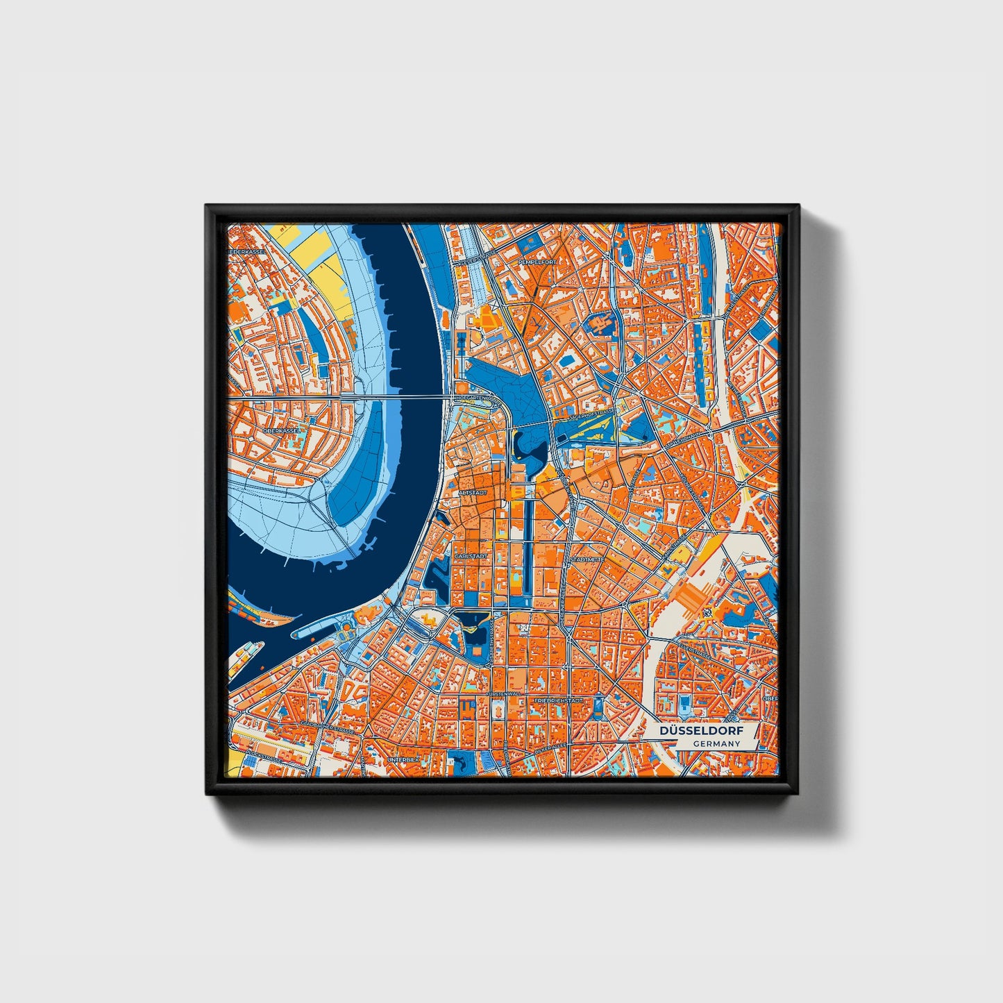 Düsseldorf Germany Colorful City Map Canvas Print • Black Framed