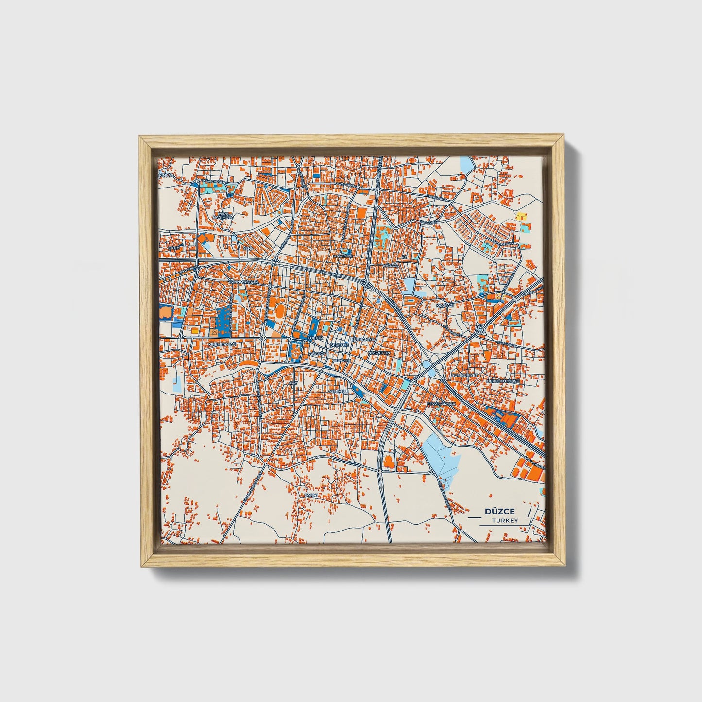 Düzce Turkey Colorful City Map Canvas Print • Natural Wooden Framed