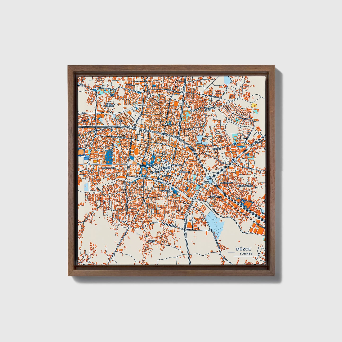Düzce Turkey Colorful City Map Canvas Print • Dark Wooden Framed