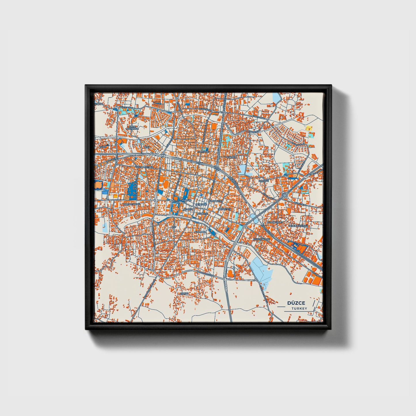 Düzce Turkey Colorful City Map Canvas Print • Black Framed