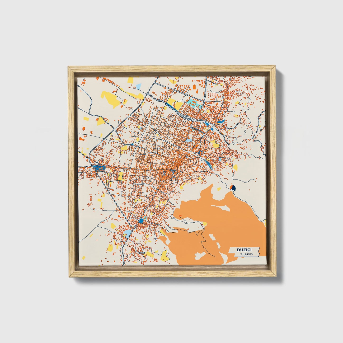 Düziçi Turkey Colorful City Map Canvas Print • Natural Wooden Framed