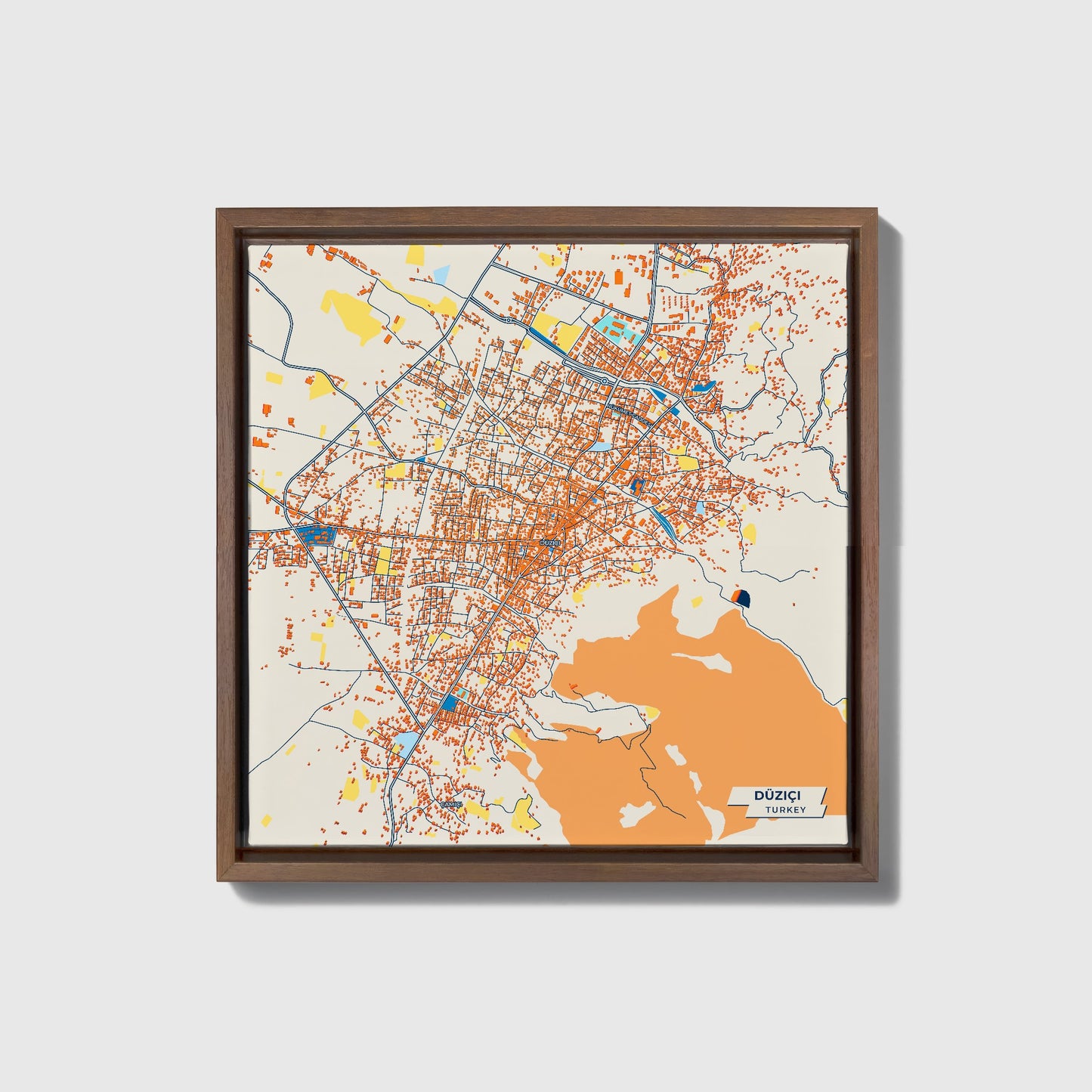 Düziçi Turkey Colorful City Map Canvas Print • Dark Wooden Framed