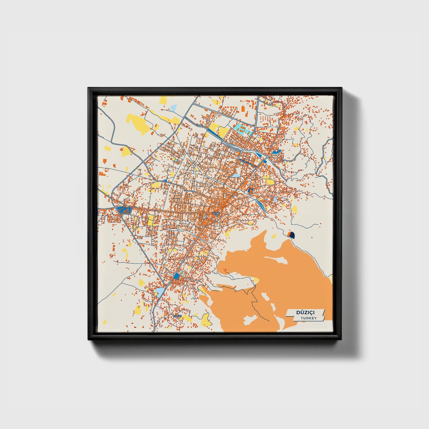 Düziçi Turkey Colorful City Map Canvas Print • Black Framed
