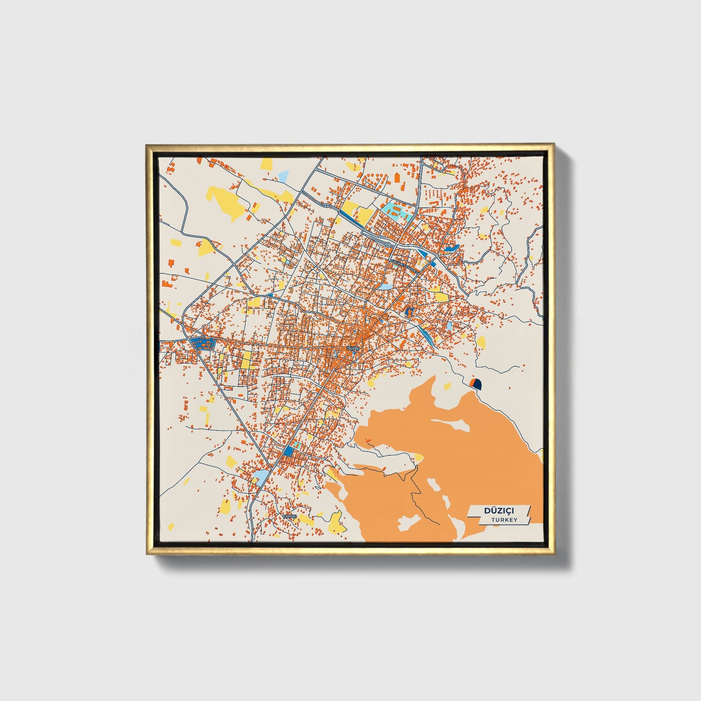 Düziçi Turkey Colorful City Map Canvas Print • Gold Framed