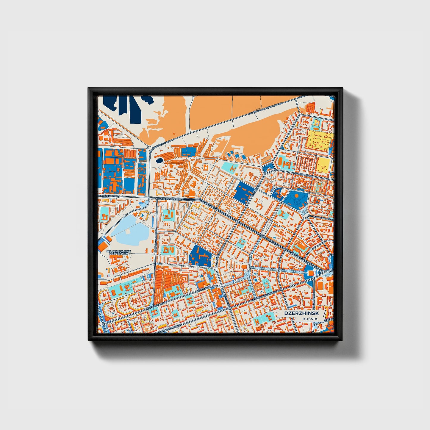 Дзержинск Russia Colorful City Map Canvas Print • Black Framed