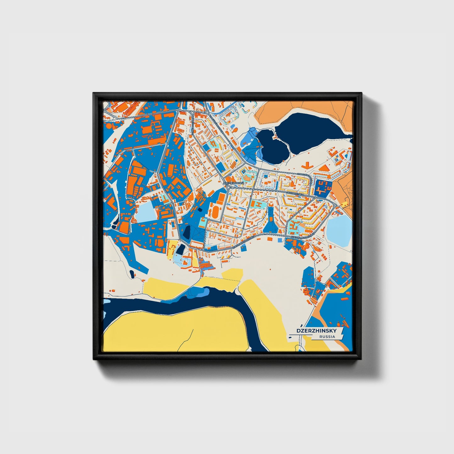 Дзержинский Russia Colorful City Map Canvas Print • Black Framed