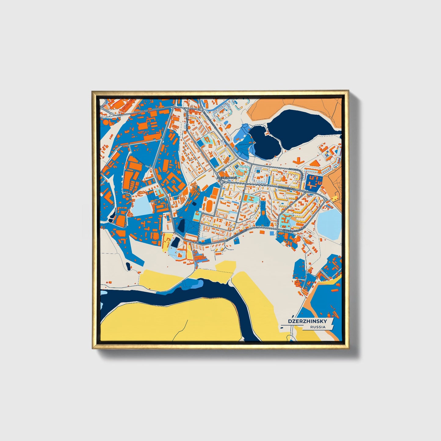 Дзержинский Russia Colorful City Map Canvas Print • Gold Framed