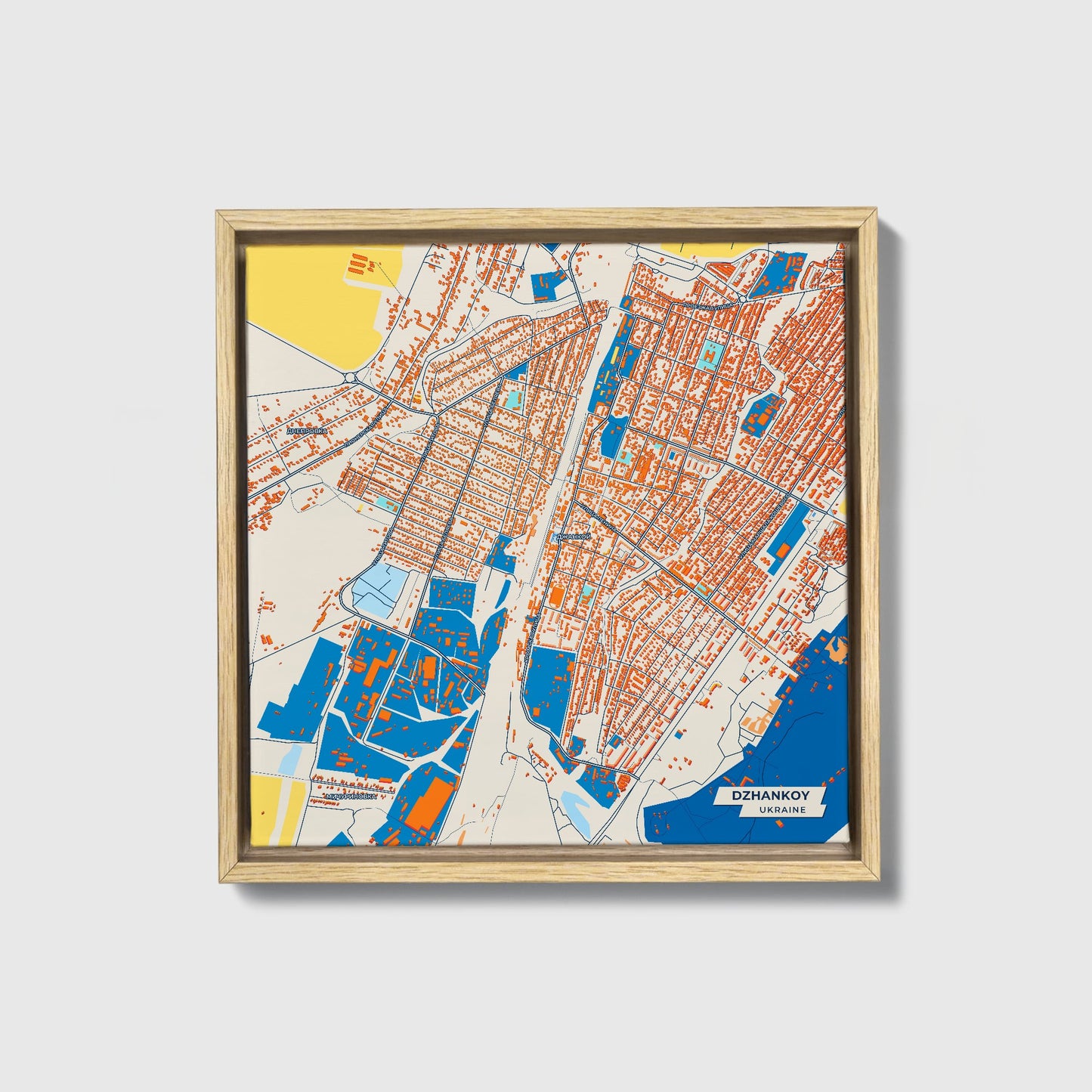 Джанкой Ukraine Colorful City Map Canvas Print • Natural Wooden Framed