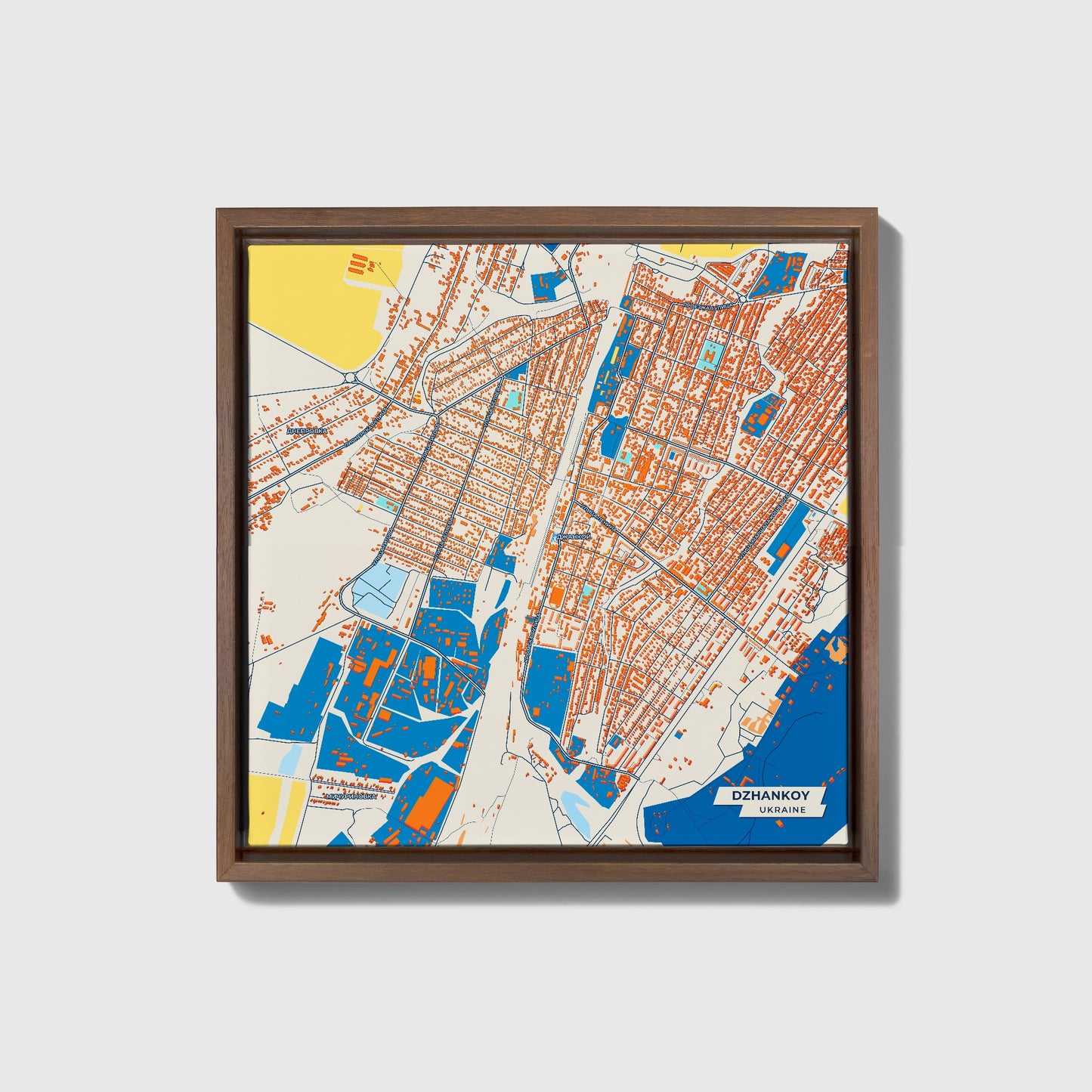 Джанкой Ukraine Colorful City Map Canvas Print • Dark Wooden Framed