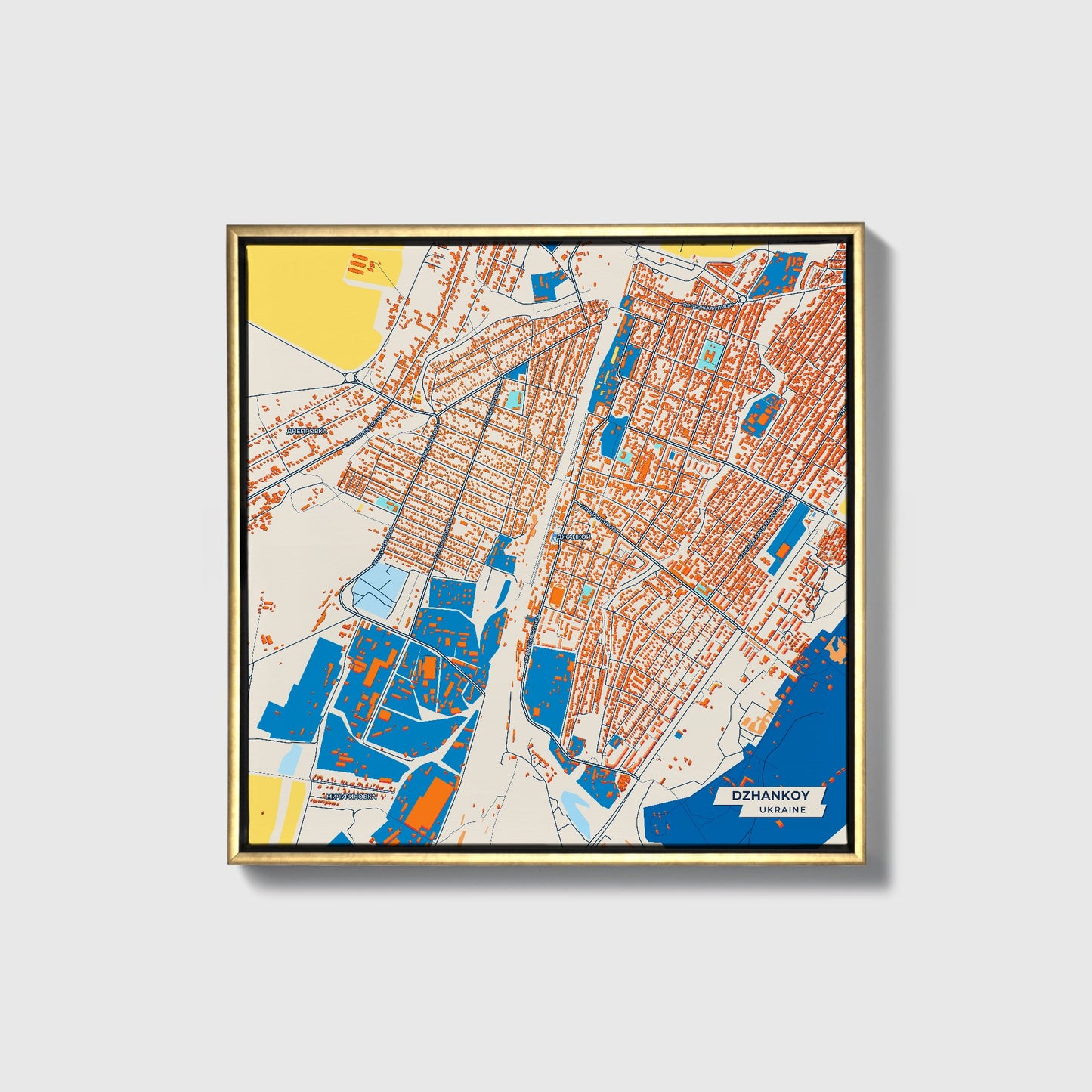 Джанкой Ukraine Colorful City Map Canvas Print • Gold Framed