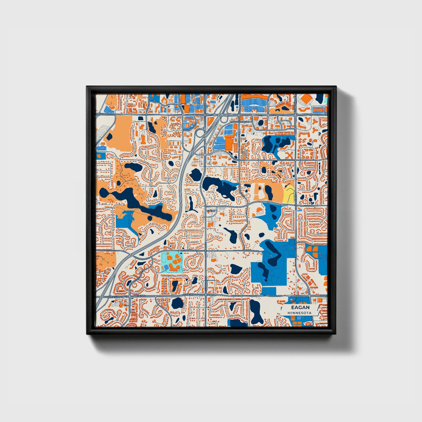 Eagan Minnesota Colorful City Map Canvas Print • Black Framed