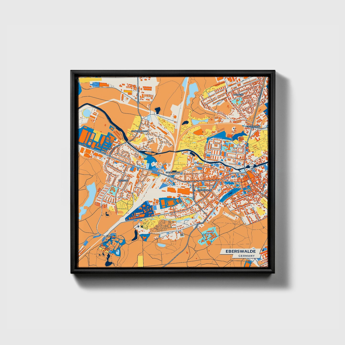 Eberswalde Germany Colorful City Map Canvas Print • Black Framed