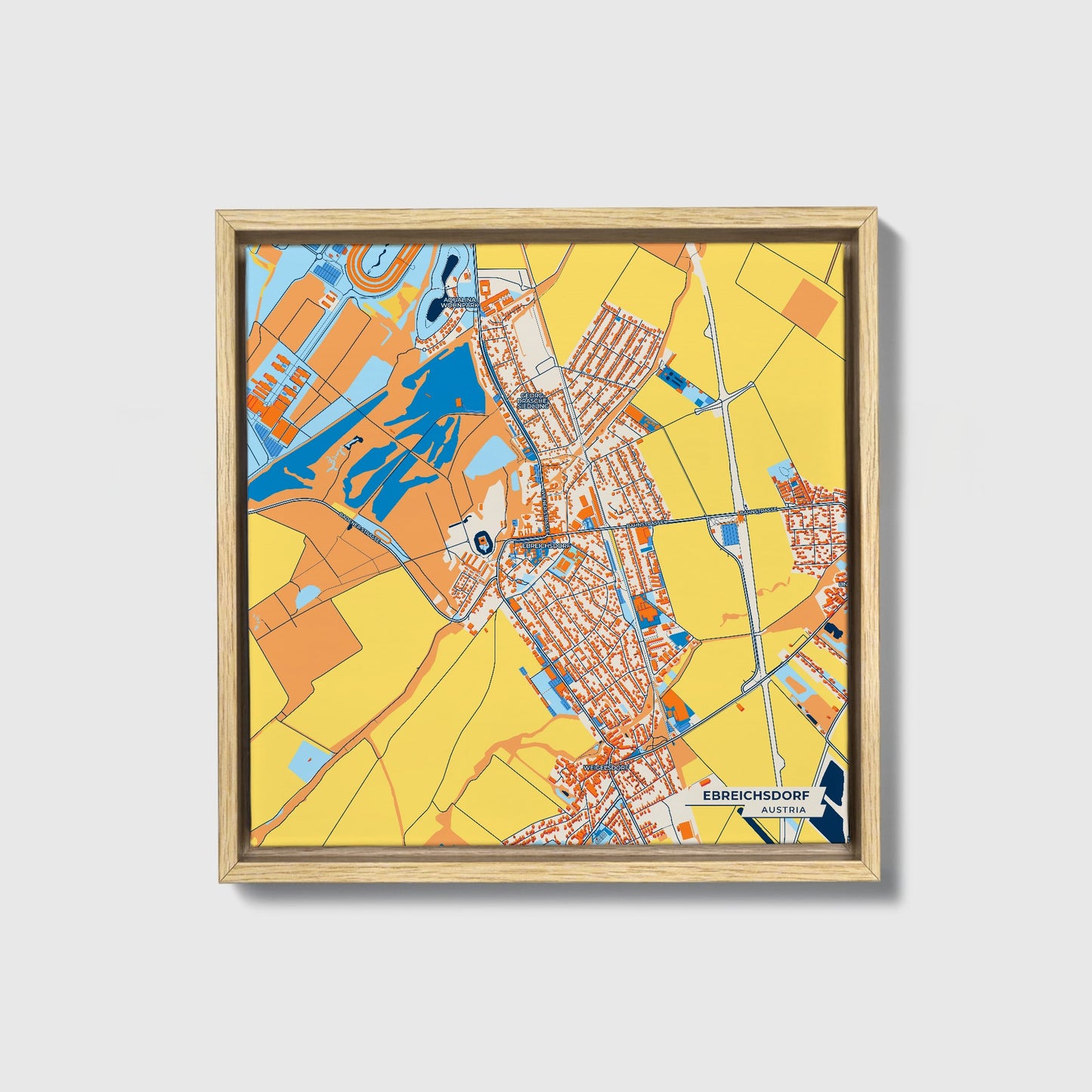 Ebreichsdorf Austria Colorful City Map Canvas Print • Natural Wooden Framed