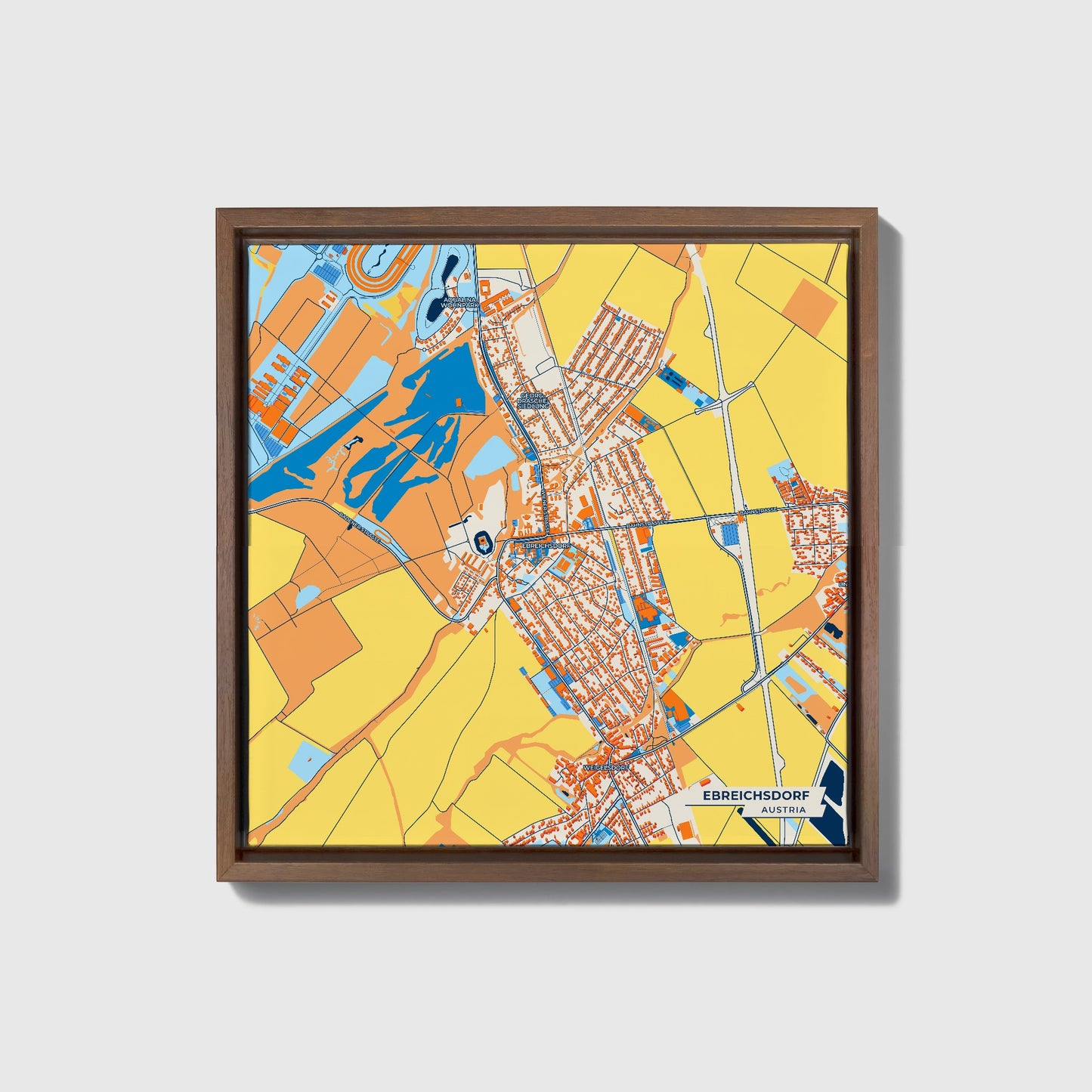 Ebreichsdorf Austria Colorful City Map Canvas Print • Dark Wooden Framed
