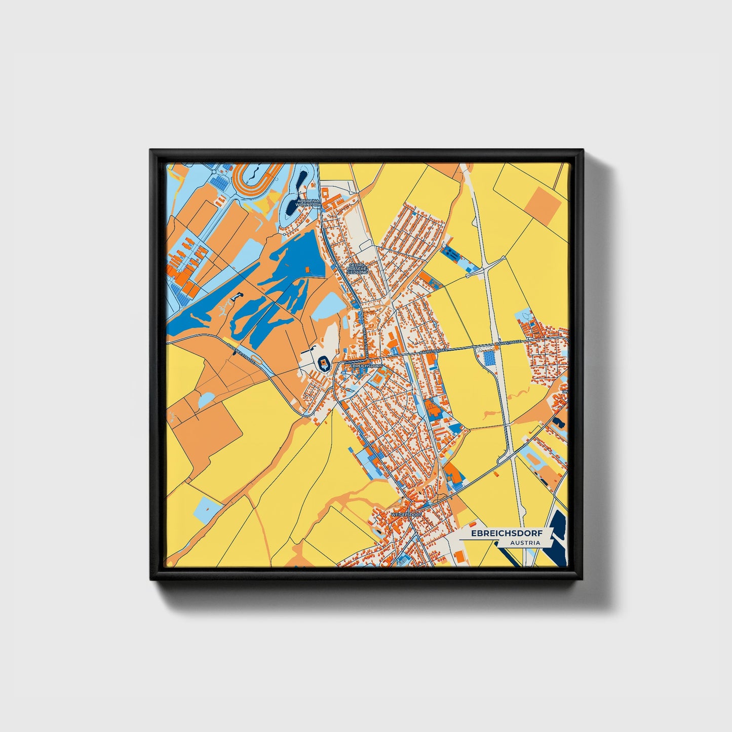 Ebreichsdorf Austria Colorful City Map Canvas Print • Black Framed