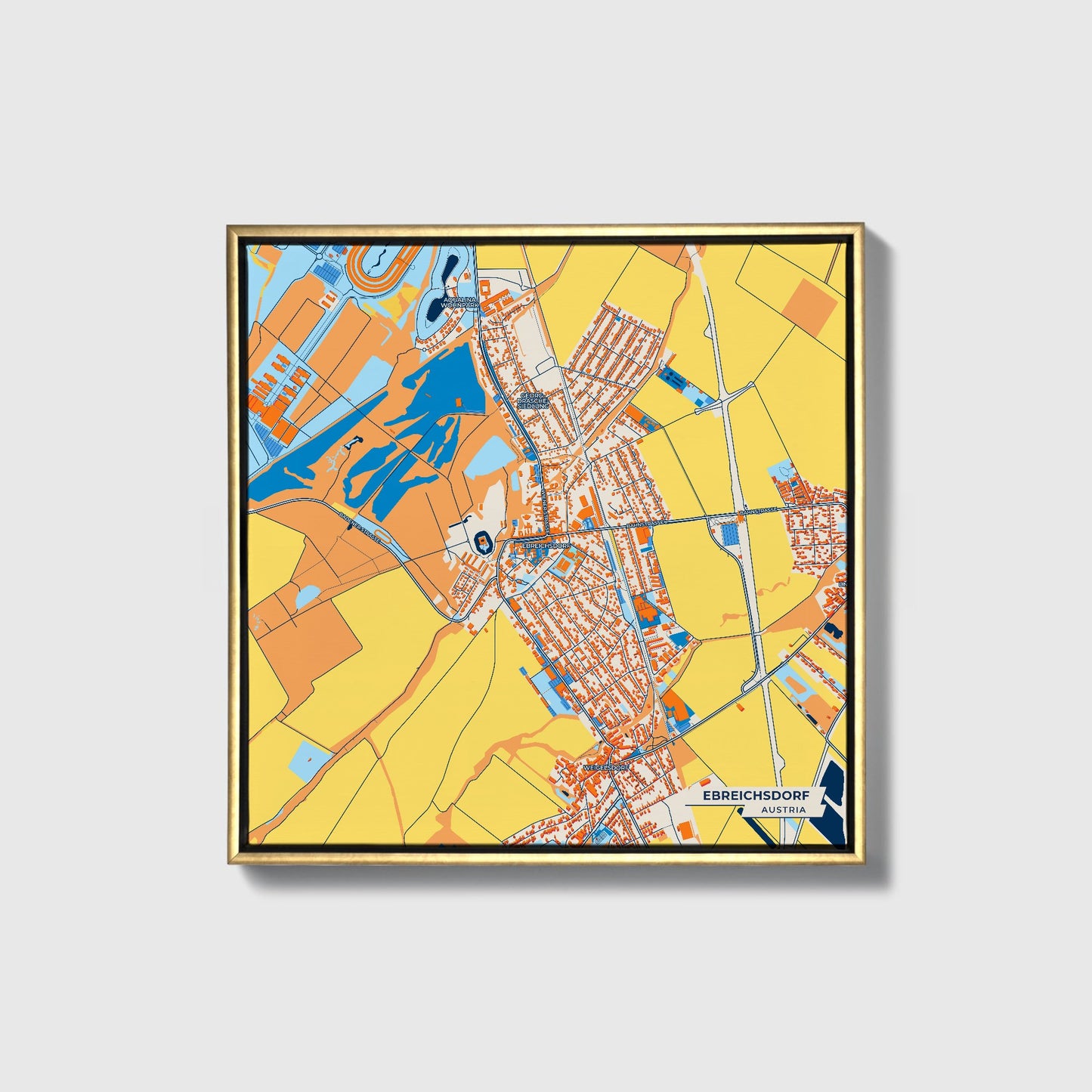 Ebreichsdorf Austria Colorful City Map Canvas Print • Gold Framed
