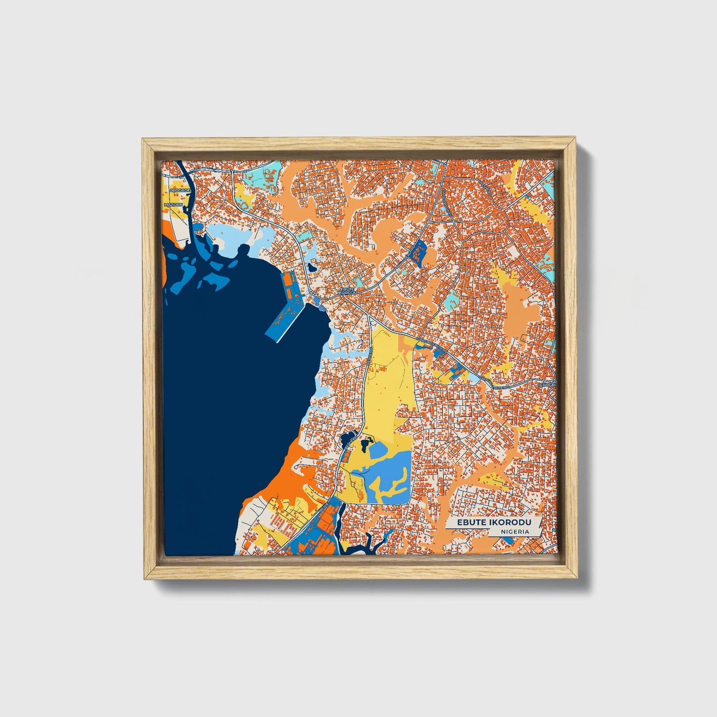Ebute Ikorodu Nigeria Colorful City Map Canvas Print • Natural Wooden Framed